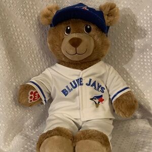 Build-A-BearTeddy Bear with Toronto Blue Jays uniform and ball cap. 16 in. tall.